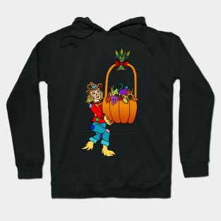 Scarecrow with Pumpkin Harvest Basket Hoodie